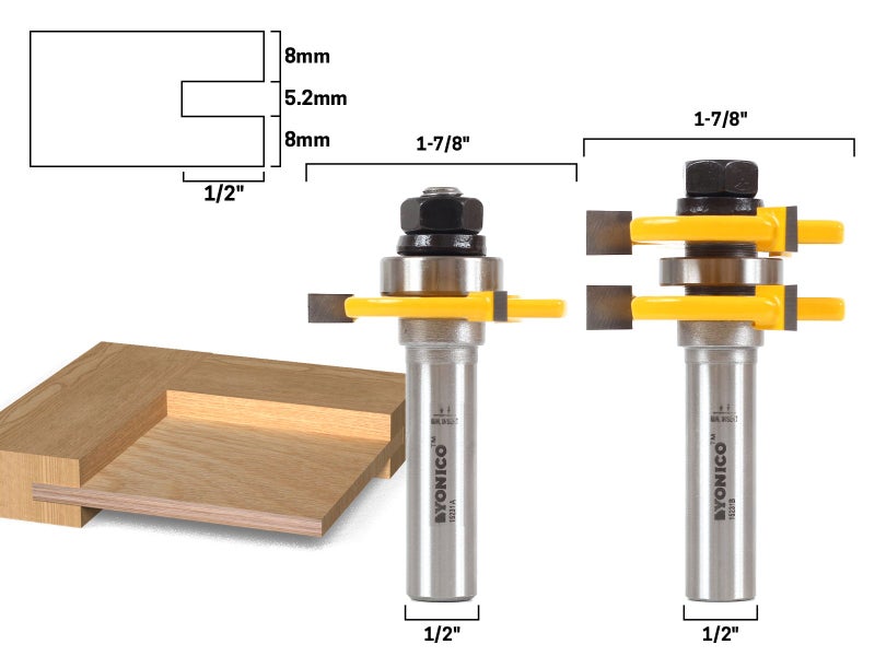 YONICO Tongue and Groove Router Bits Set for 3/4-Inch Stock 1/2-Inch Cutting Depth 1/4-Inch Tongue 2 Bit 1/2-Inch Shank 15221 - Image 2